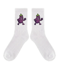 White socks with cartoon eggplant design on a transparent background